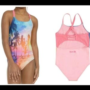 Hurley Pink and Blue One Piece Swimsuit